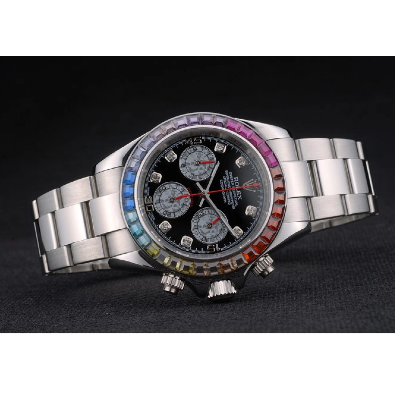 Good Copy Rolex Watches Stainless 80250 Strap Bezel Steep Daytona Black Crystals Rainbow Cosmograph Rolex Dial 0708